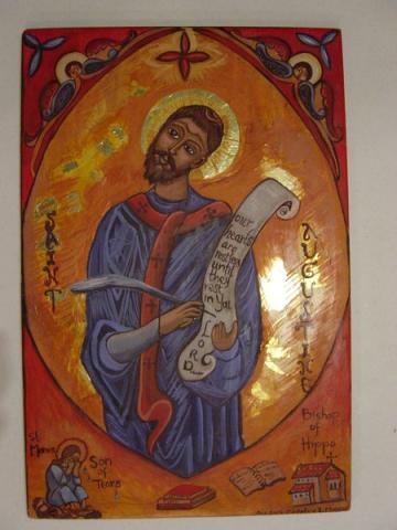 St. Augustine, 2007, Egg Tempera and Gold leaf on wood Panel, 11"x14", Art by Caroline Z. Marcos