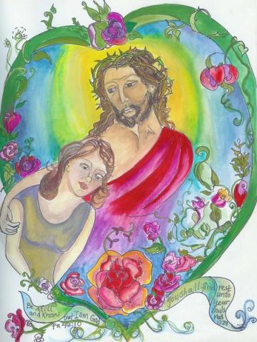 Be Still and Know, 2008, Water media on Paper and Ink, 8"x11", Art by Caroline Z. Marcos