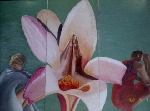 Psalm 19,1999, Triptych, Oil on Wood Panel, 24”x36”, Art by Caroline Z. Marcos