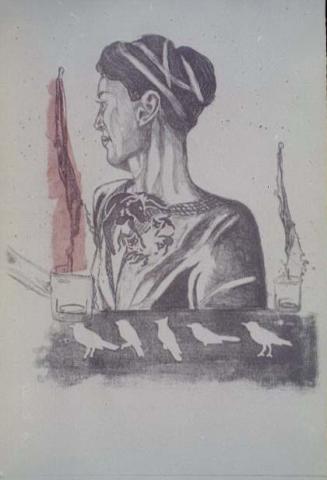 Memory I, 2001, Black and White Lithograph with “Chinochole”, 18”x 24”, Art by Caroline Z. Marcos