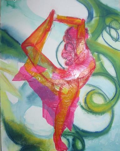 Untitled, 2005, Mixed Media: Pastels, Collage on Paper, 12"x18", Art by Caroline Z. Marcos