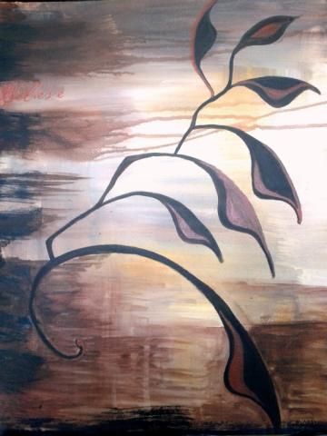 Believe, 16"x20", Acrylic Paint, and Ink on Canvas and text transfer. Art by Caroline Z. Marcos