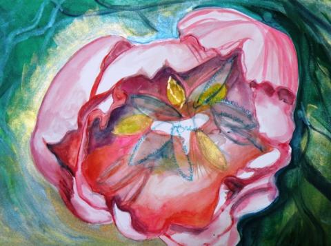 A Passing Shadow, 2010, 12"x18"; Mixed Media Watercolor, guoache, Casein, Ink and Mica Paint on Fabriano acquarello Hot pressed 140 Ib. 100% cotton paper. Art by Caroline Z. Marcos