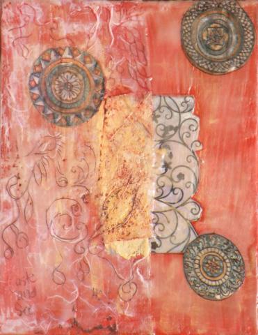 Untitled, 2009, Mixed Media collage, Encaustic on board, 6"x9", Art by Caroline Z. Marcos