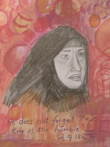 Mother Superior of Philopateer Mercurious Convent in Egypt "Omina" Erene, 2008, graphite and guoache on paper.9"x12", Art by Caroline Z. Marcos