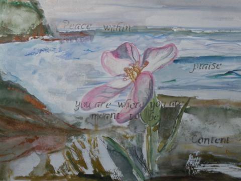 Peace Within, 2009, Mixed Media; Watercolor and Ink on paper, 11'x14", SOLD, Art by Caroline Z. Marcos