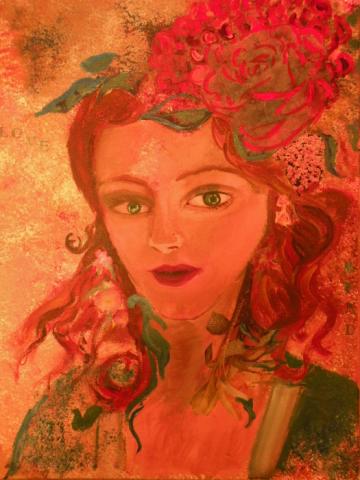 Untitled, 18"x24", Mixed Media: Acrylic paint, Paper, ink on Canvas, 2010. Art by Caroline Z. Marcos