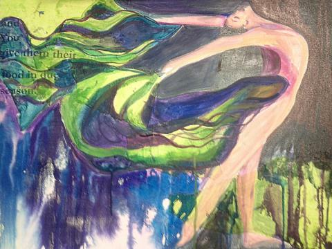 And You give,24"x36", mixed media: acrylic, acrylic ink,guoache,paper on canvas. Spring 2011. Art by Caroline Z. Marcos