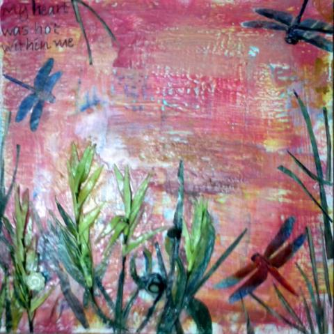 Muse, 18"x18", Mixed Media: Encaustic, Paper, inlays on panel, 2011, Art by Caroline Z. Marcos