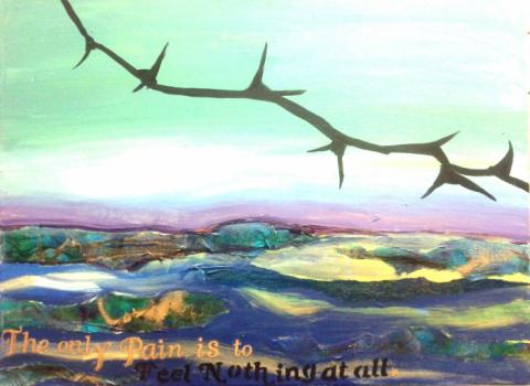 To feel nothing at all, Mixed Media Acrylic and Paper on Canvas,"18x24", Art by Caroline Z. Marcos