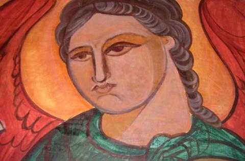 Archangel Gabriel, 2002, Egg Tempera on Wood Panel, 24"x36", Art by Caroline Z. Marcos