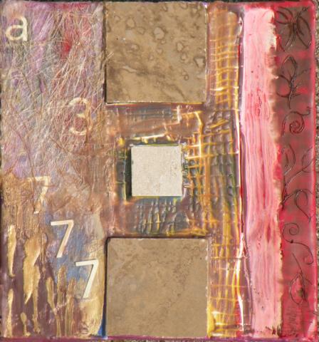 777, 2009, Encaustic Paint and Mixed Media on wood (part of Diptych), 6"x6", Art by Caroline Z. Marcos