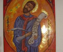 St. Augustine, 2007, Egg Tempera and Gold leaf on wood Panel, 11"x14", Art by Caroline Z. Marcos