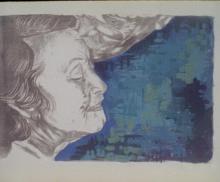 Teta and Gido I, 2002, Black and White Lithograph with Acrylic paint, 18”x 24”, Art by Caroline Z. Marcos