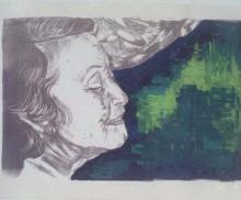 Teta and Gido II, 2002 lack and White Lithograph with Acrylic paint, 18”x24”, Art by Caroline Z. Marcos