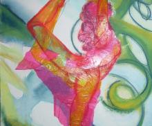 Untitled, 2005, Mixed Media: Pastels, Collage on Paper, 12"x18", Art by Caroline Z. Marcos