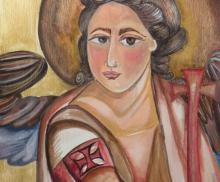 Angel, 12"x18", Mixed Media: Egg tempera, watercolor, Mica paint on Paper, 2004, Art by Caroline Z. Marcos