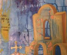 My heart is a wrinkled mast, 18"x24", Mixed Media: Acrylic paint, Acrylic Ink, stamp ink, eggshells on canvas. 2009, Art by Caroline Z. Marcos