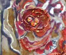 Bloom, 8"x11", Mixed Media: Encaustic, bark, Paper, Marble o Panel. 2009, Art by Caroline Z. Marcos