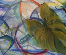 Joyful in Hope, Patient in Affliction; Faithful in Prayer, 2005,Mixed media, watercolor, leaf, paper, 16'x18", SOLD, Art by Caroline Z. Marcos