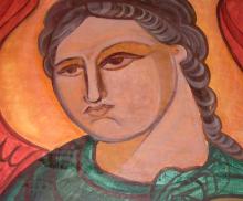 Archangel Gabriel, 2002, Egg Tempera on Wood Panel, 24"x36", Art by Caroline Z. Marcos