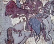 St. George from the Monastary of St. Anthony Wall Paintings, 2002, Oil on Gold Leaf and Collage on Board, 6"x9", Art by Caroline Z. Marcos