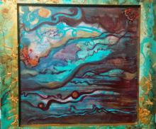 Just Look Up and Believe, 2015, Acrylic paint, faber-castell pitt pen and paper collage on panel, 30" x30"