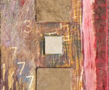 777, 2009, Encaustic Paint and Mixed Media on wood (part of Diptych), 6"x6", Art by Caroline Z. Marcos